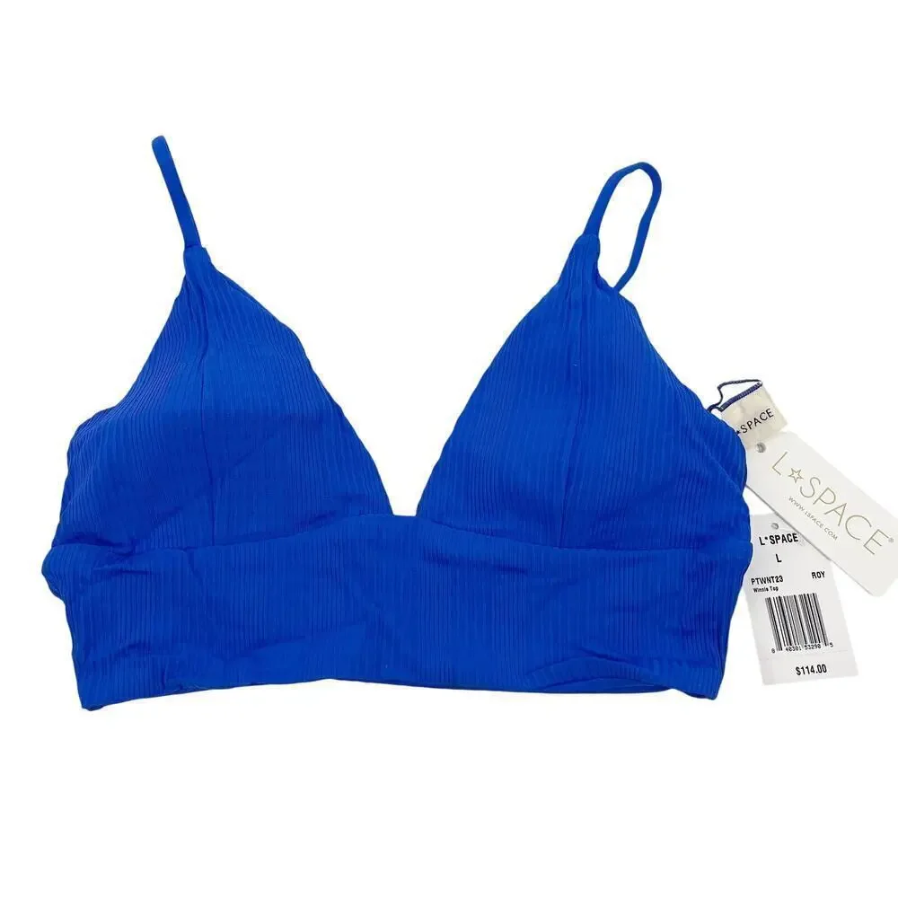 L*Space Winnie Longline Bikini Top Ribbed Royal Blue Large NEW with tags!